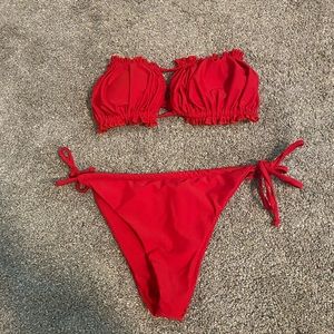 Red Bandeau Style Tie Bikini